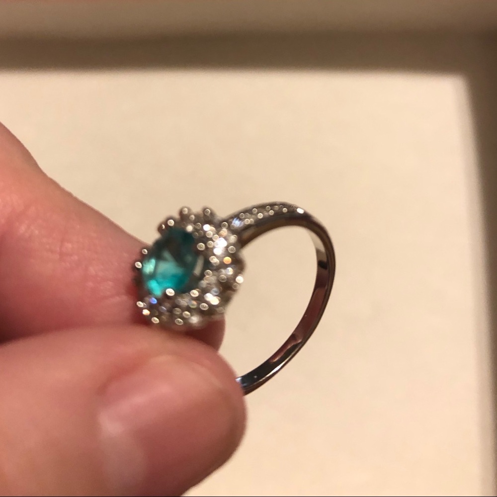 SIMULATED AQUAMARINE & RHINESTONE RING - Picture 2 of 3